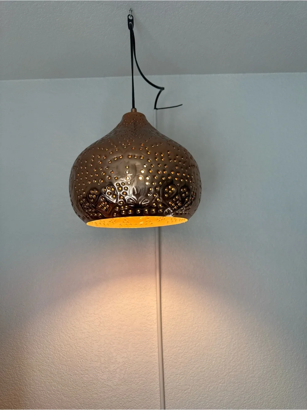 Copper Perforated Sunburst Hanging Lamp ~ RARE